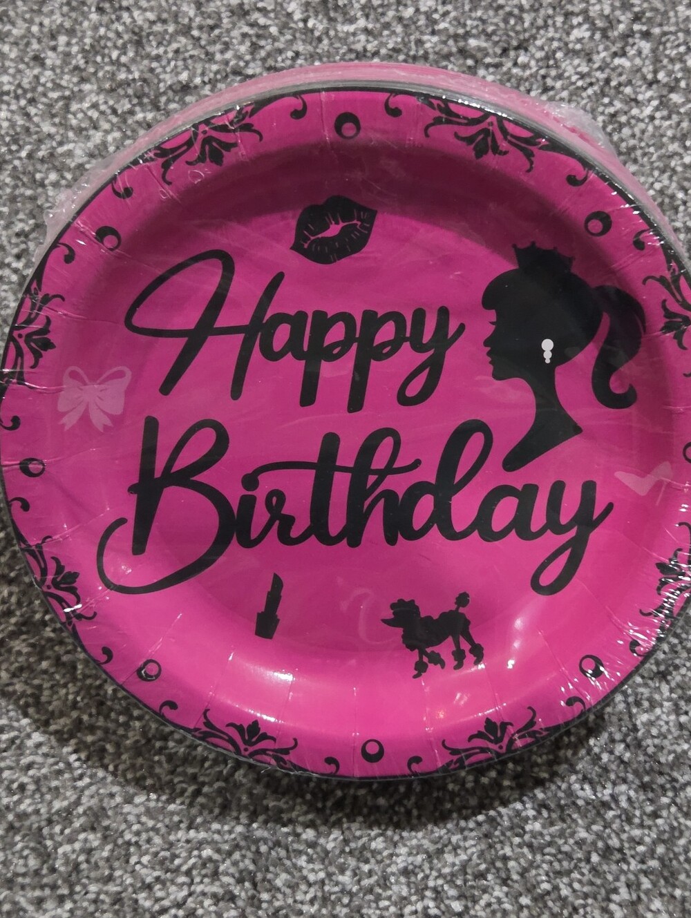 New Happy Birthday Pink & Black Barbie Paper Plates, 7" Round 48 Variety Plates